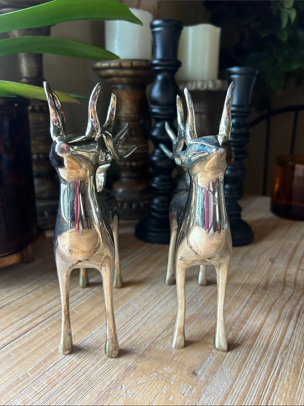 Silver plate Pottery Barn Christmas Reindeer Taper Candle Holder Set Of 2 Heavy
